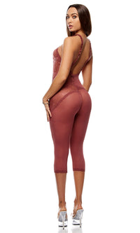 Patch of Petals Lace Capri Catsuit - Spice