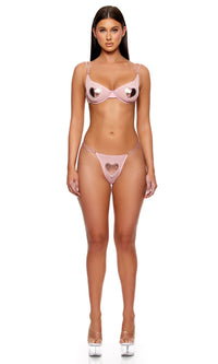 Heart of Metals Metallic Contrast Sheer Mesh Bra Set