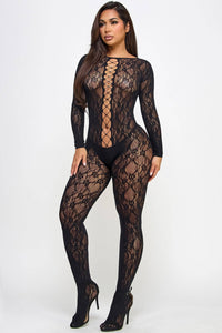 Kiara head-turning open back Bodystocking Black