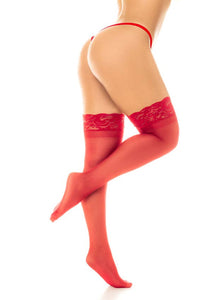 Sheer Thigh Highs with Stay Up Red