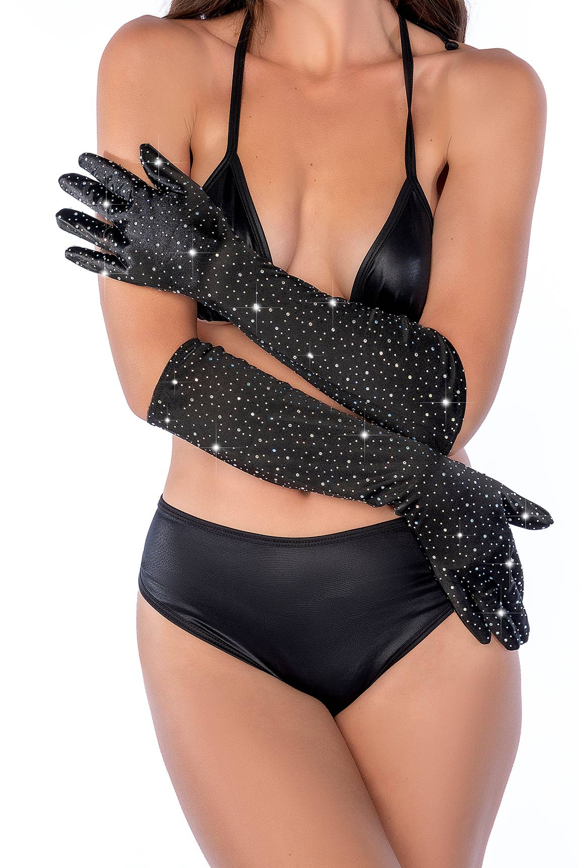 One Size Satin Rhinestone Opera Gloves