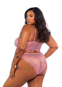 Think Pink Rhinestone Fishnet Tube 2-Piece Short Set