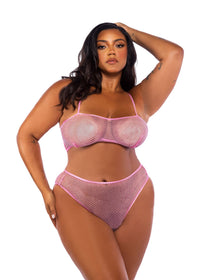 Think Pink Rhinestone Fishnet Tube 2-Piece Short Set