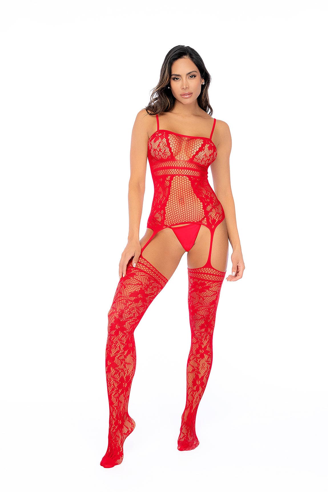 One Size Fishnet Stocking Red