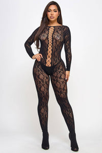 Kiara head-turning open back Bodystocking Black