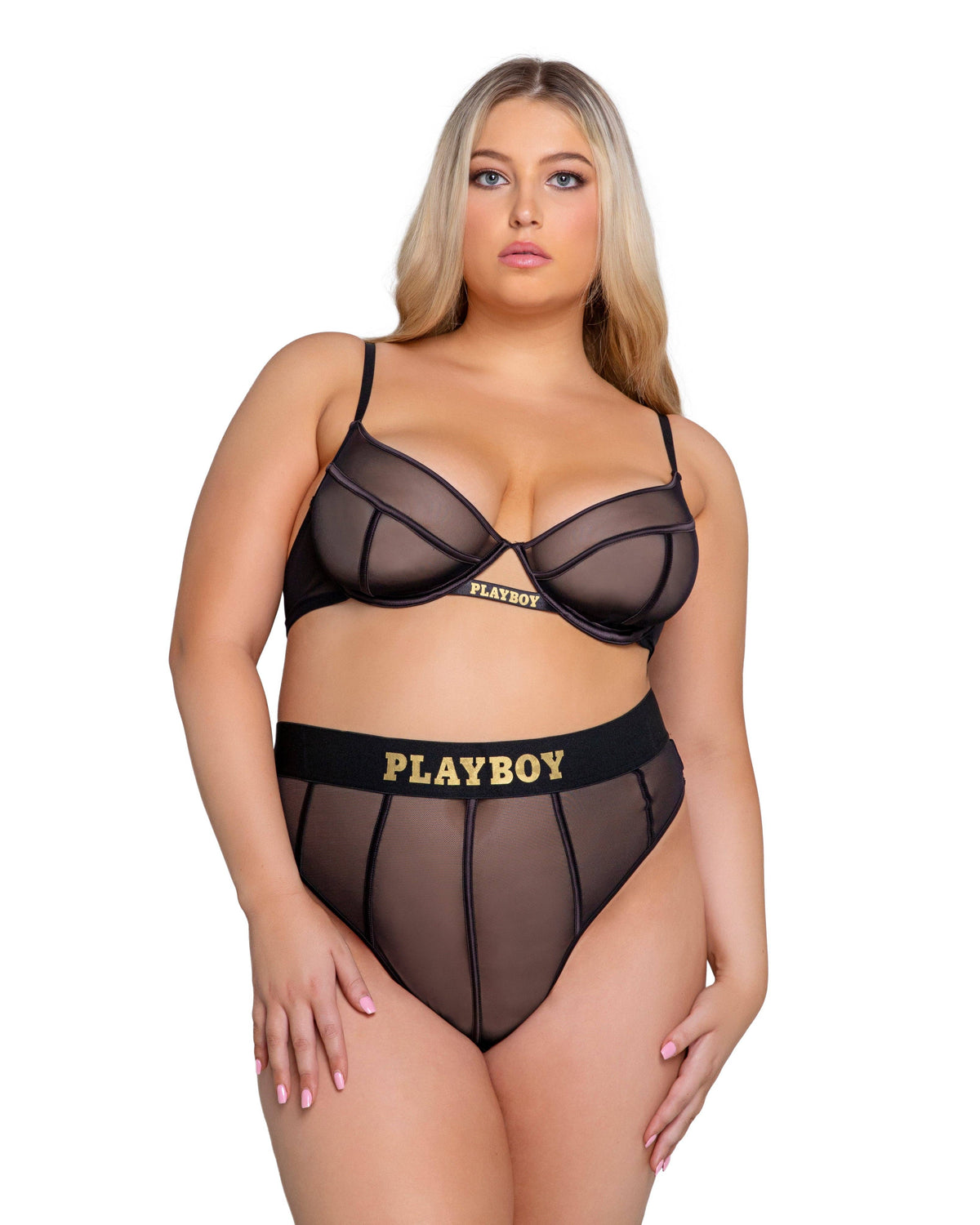 Playboy Cage 2-Piece Set Mesh & satin binding