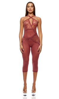 Patch of Petals Lace Capri Catsuit - Spice