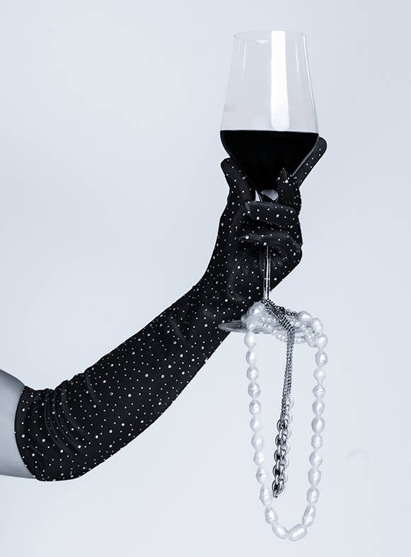 One Size Satin Rhinestone Opera Gloves