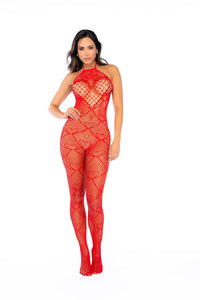 One Size Heart Fishnet Bodystocking with Rhinestone