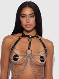 CHAIN & LEATHER-LIKE DRAPED HARNESS