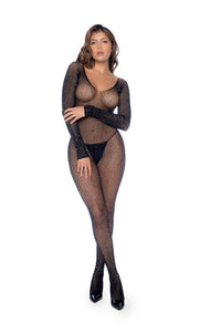 One Size Long Sleeve Fishnet Rhinestone Bodystocking