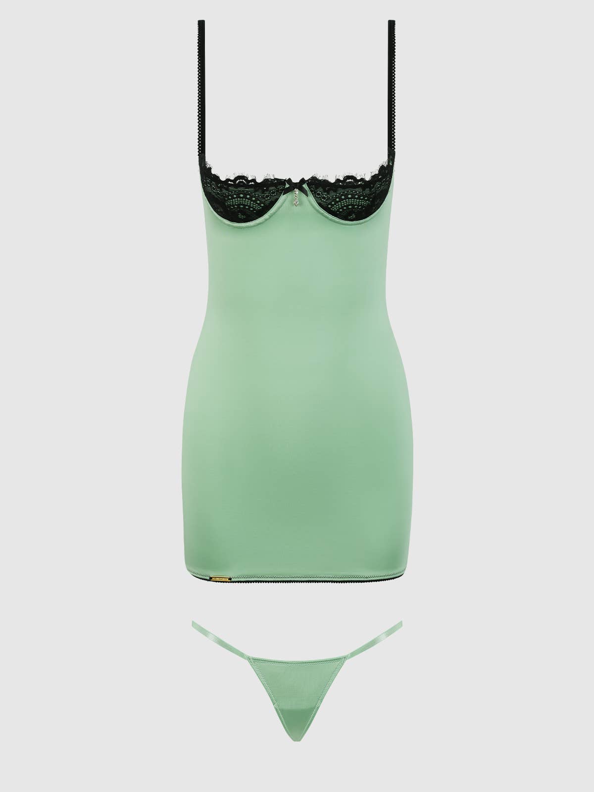 LARA LACE & SATIN OPEN CUP STRAPPY CHEMISE & G-STRING SET