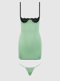 LARA LACE & SATIN OPEN CUP STRAPPY CHEMISE & G-STRING SET