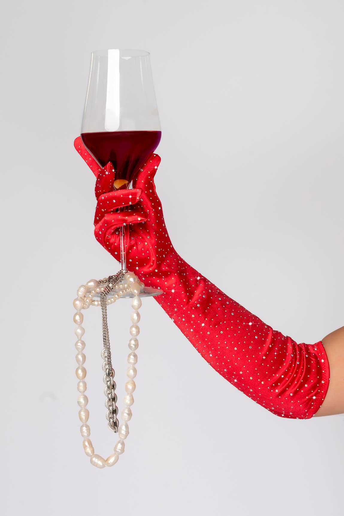 One Size Satin Rhinestone Opera Gloves