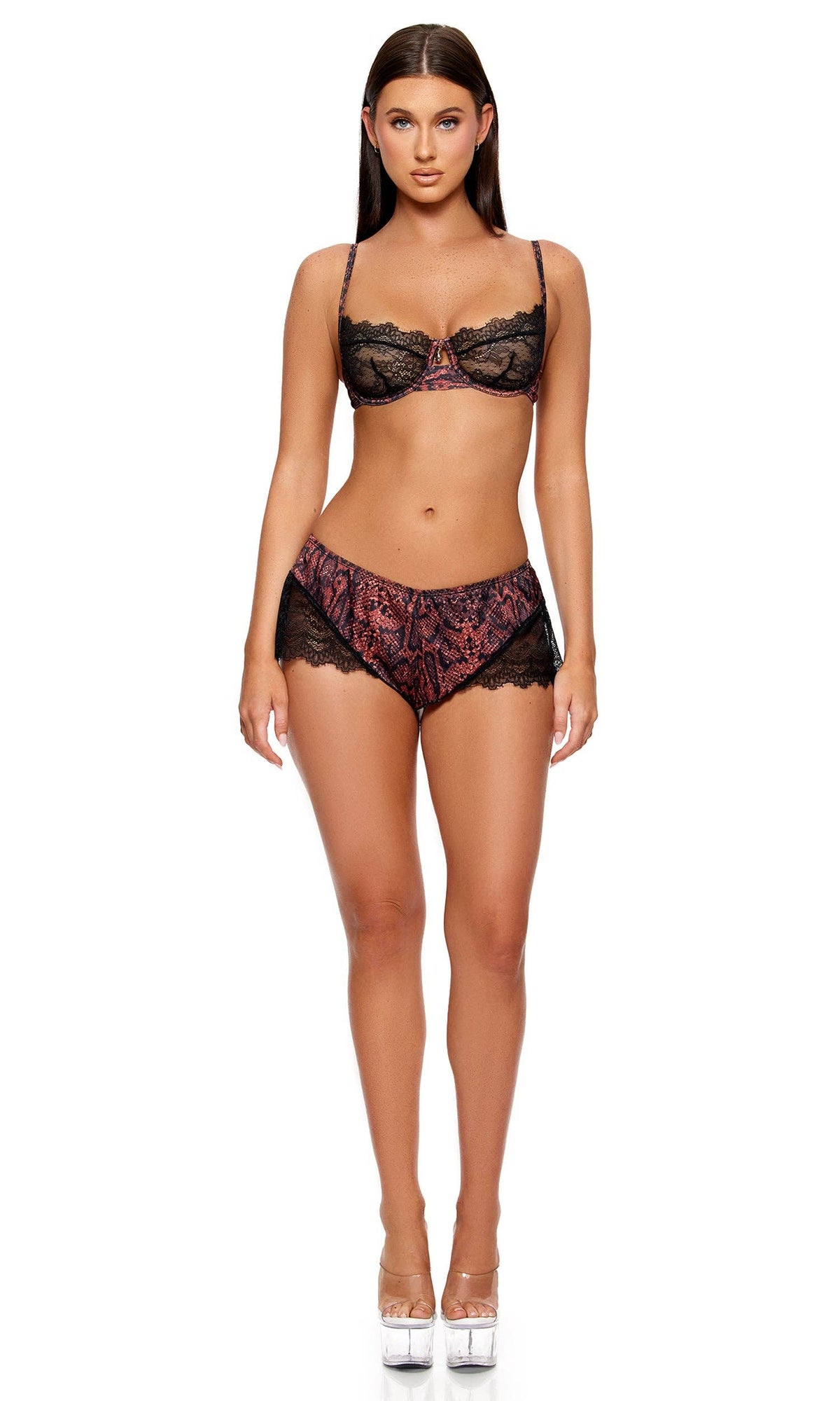 Second Skin Snake Satin Bra and Shorts Set