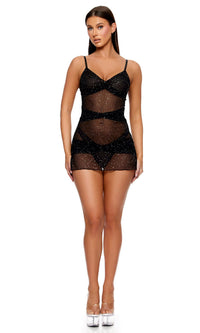 Private Party Foil Dot Mesh Chemise and Thong Set