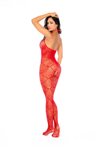 One Size Heart Fishnet Bodystocking with Rhinestone