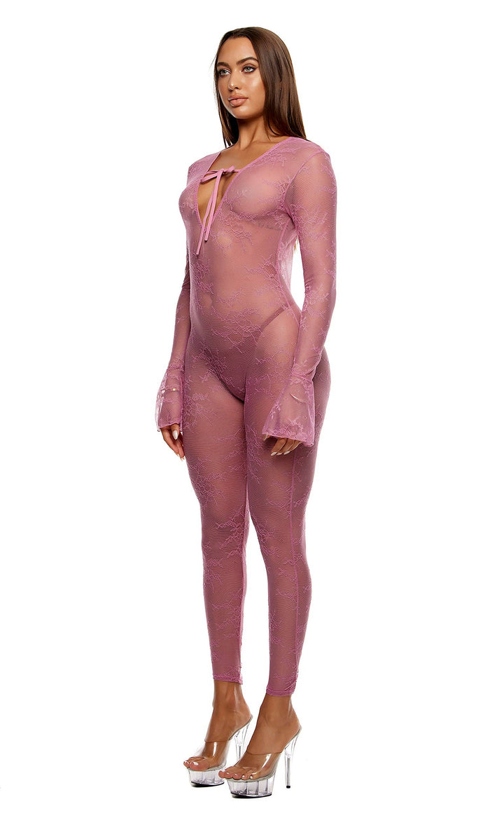 Take It Easy Lounge Lace Jumpsuit - Mauve