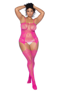 One Size Plus Fishnet Stocking Neon Pink