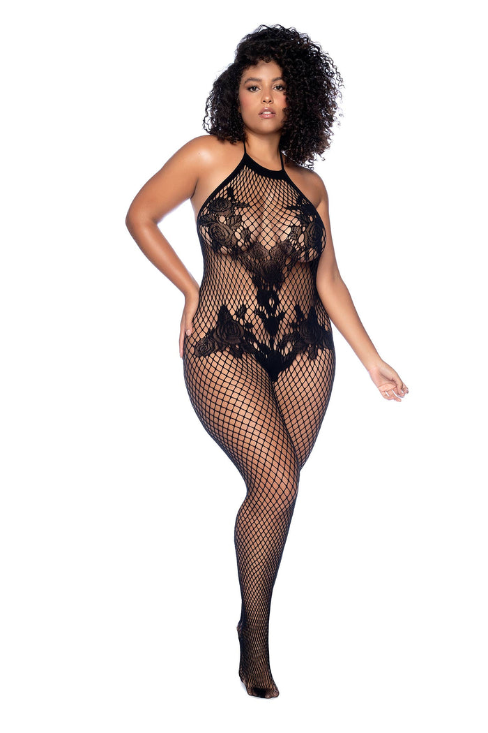 Plus Size Crotchless Black Color Bodystocking