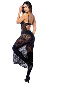 Long Gown with matching Panty & Garter Belt Black