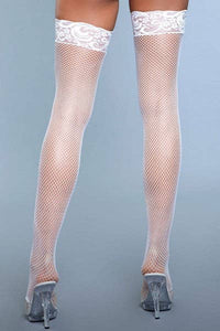 Kiss Goodnight Fishnet Thigh Highs White