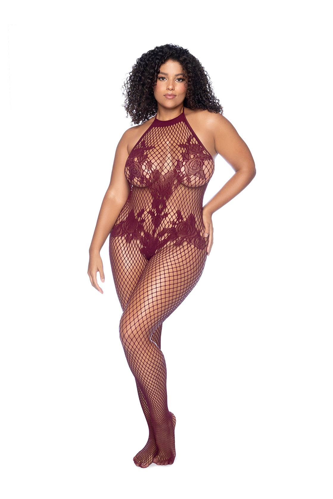 Plus Size Crotchless Cherry Color Bodystocking