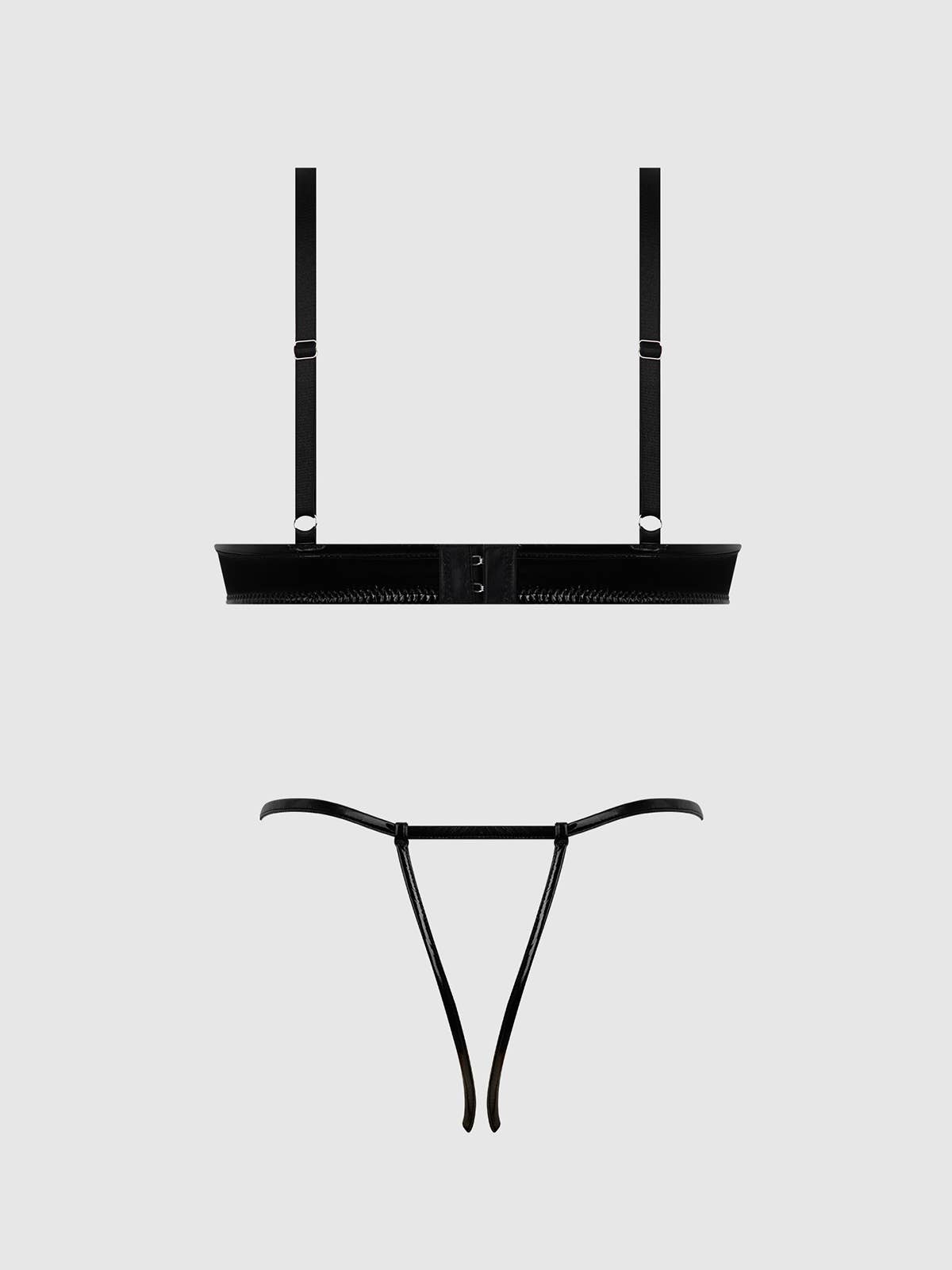 TRINITY PATENT BRA & LACE UP CROTCHLESS PANTY SET