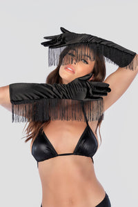 One Size Satin Fringe Opera Gloves